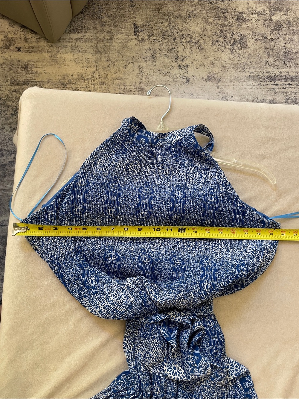 Blue Printed Halter Midi Dress with Waist Tie by Ann Taylor - Picture 7 of 11